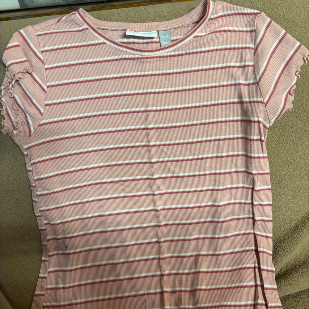 Place Pink and White Striped Short Sleeve Top